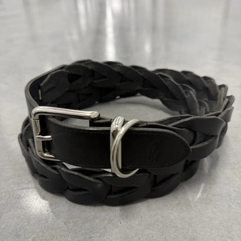 Polo Ralph Lauren Men's 42 Black Braided Leather Belt Made in England